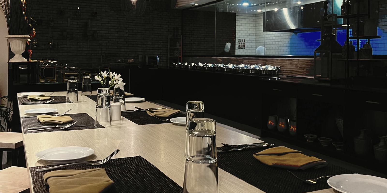 The salon, set for a private dinner