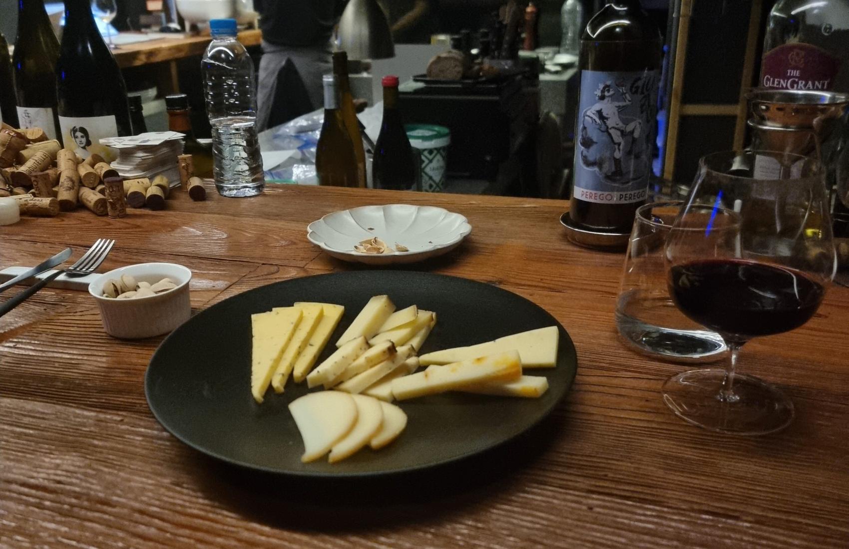 Wine and cheese on the bar